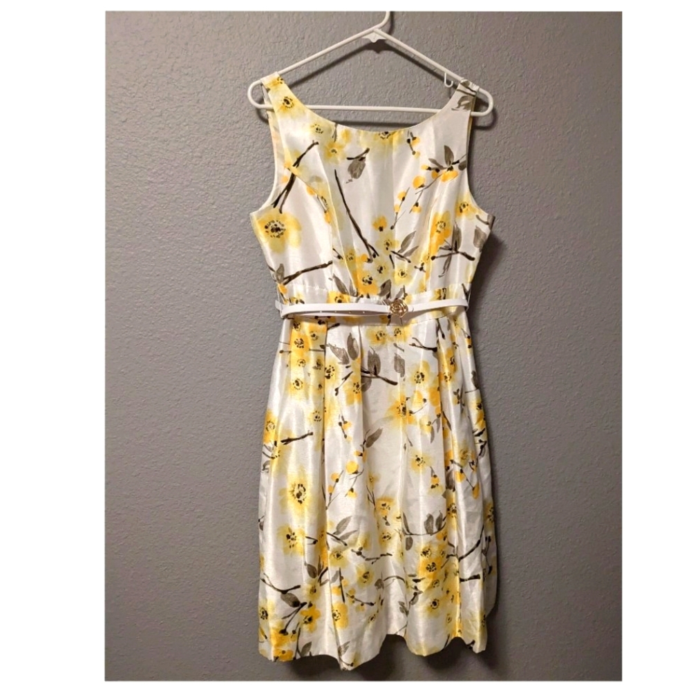 Jessica Howard Retro 60s Sleeveless Scoop Neck Fit Flare White Yellow Floral 10 - Picture 4 of 16